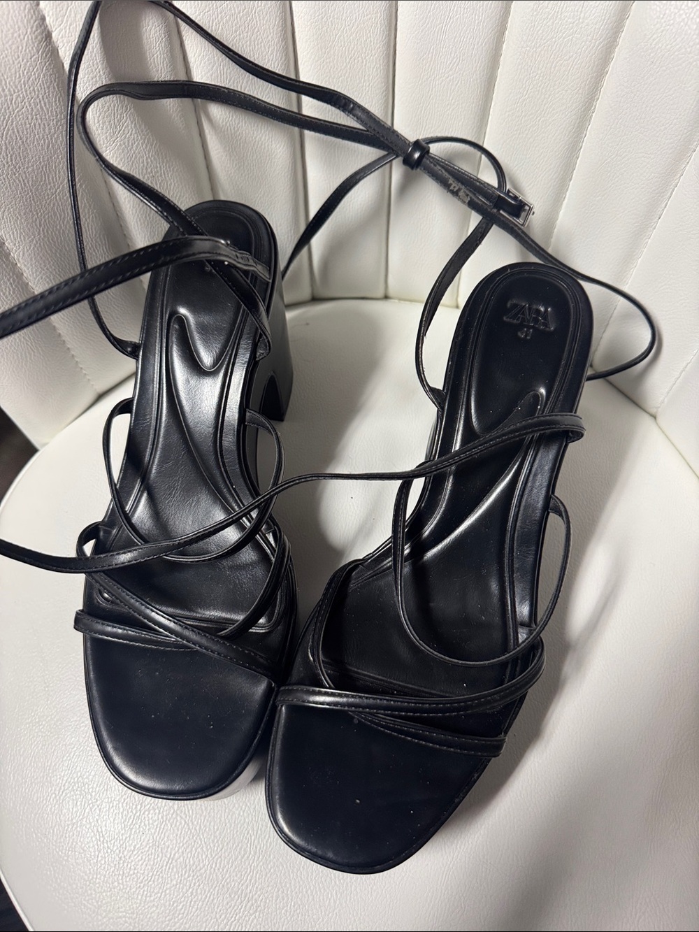 Zara Black Strappy Lace-Up Block Heels
